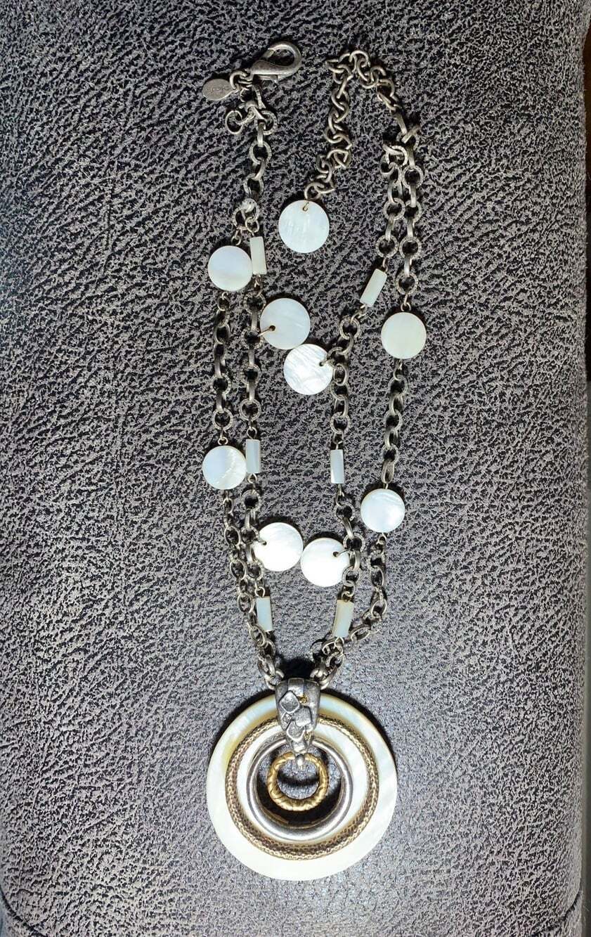 Chico’s Shell silver tone large medallion Necklace